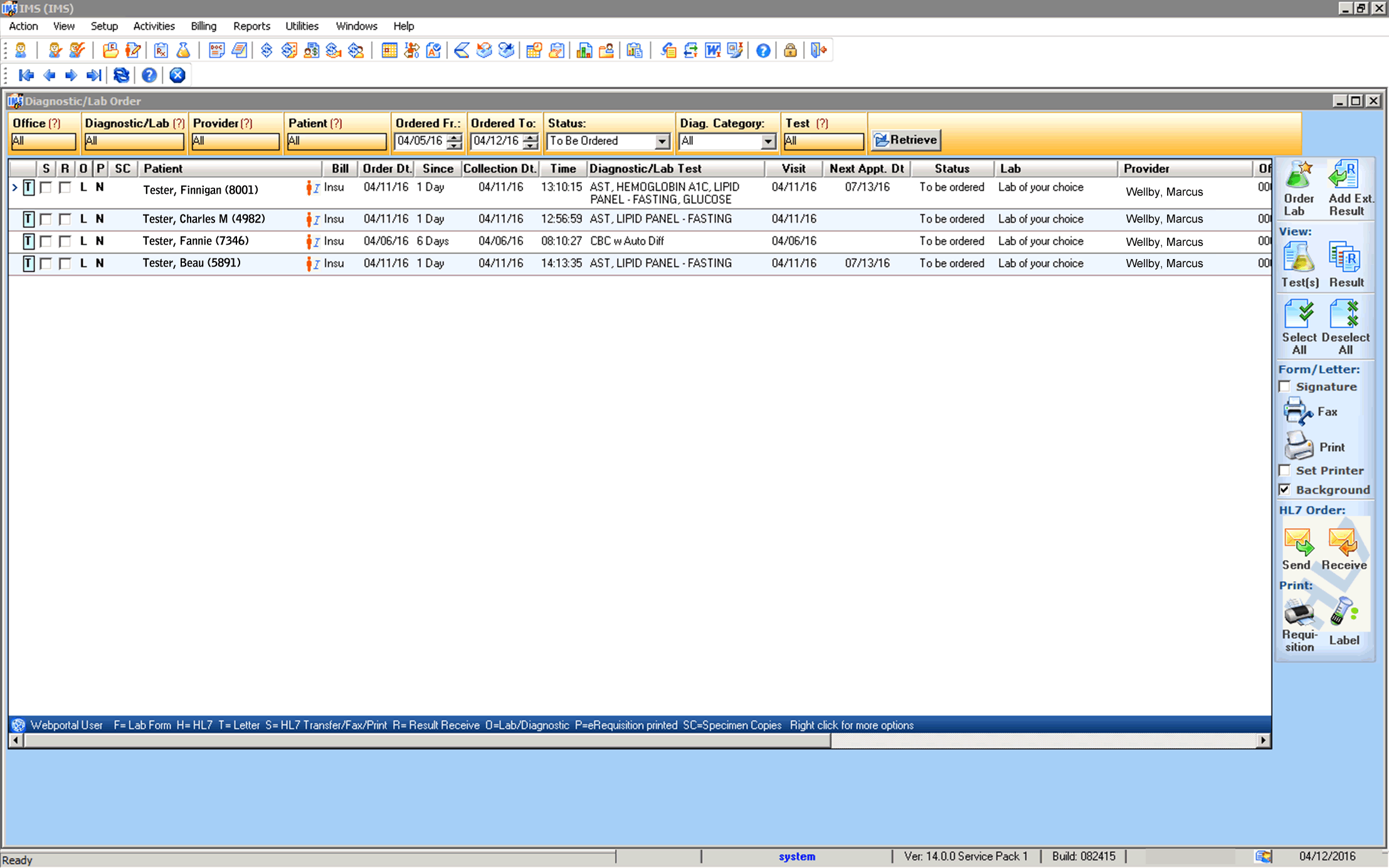 Lab Tracking Screen
